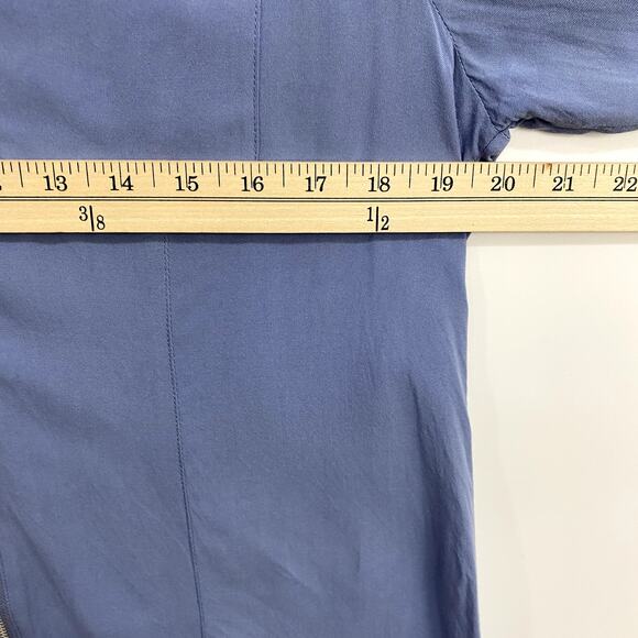 Soft Surroundings Blouse Women's Large No Size Tag Blue Front Zip Top Roll Tab - Picture 9 of 11